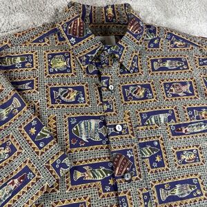 The Territory Ahead Shirt Men's Large Vintage USA Made 90s Fish Print Button Up